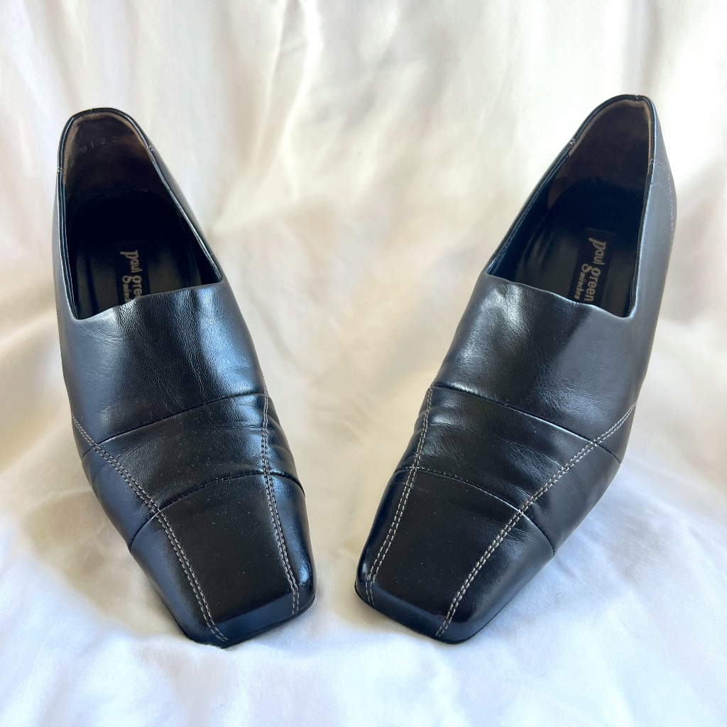 Paul Green Black Square Toe Italian Leather Pump Size 10
